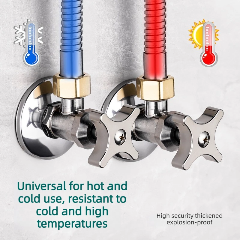 Stainless Steel Bathroom Quick Opening Triangle Valve Faucet Accessories Thickened Triangle Valve For Hot and Cold Water