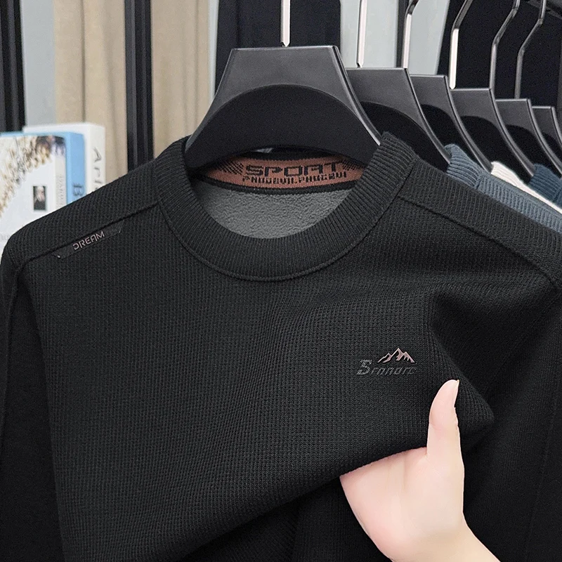 Prendas de punto de manga larga de lujo para hombre, jersey con estampado de cuello redondo y forro polar de estilo coreano, ropa informal de moda para invierno