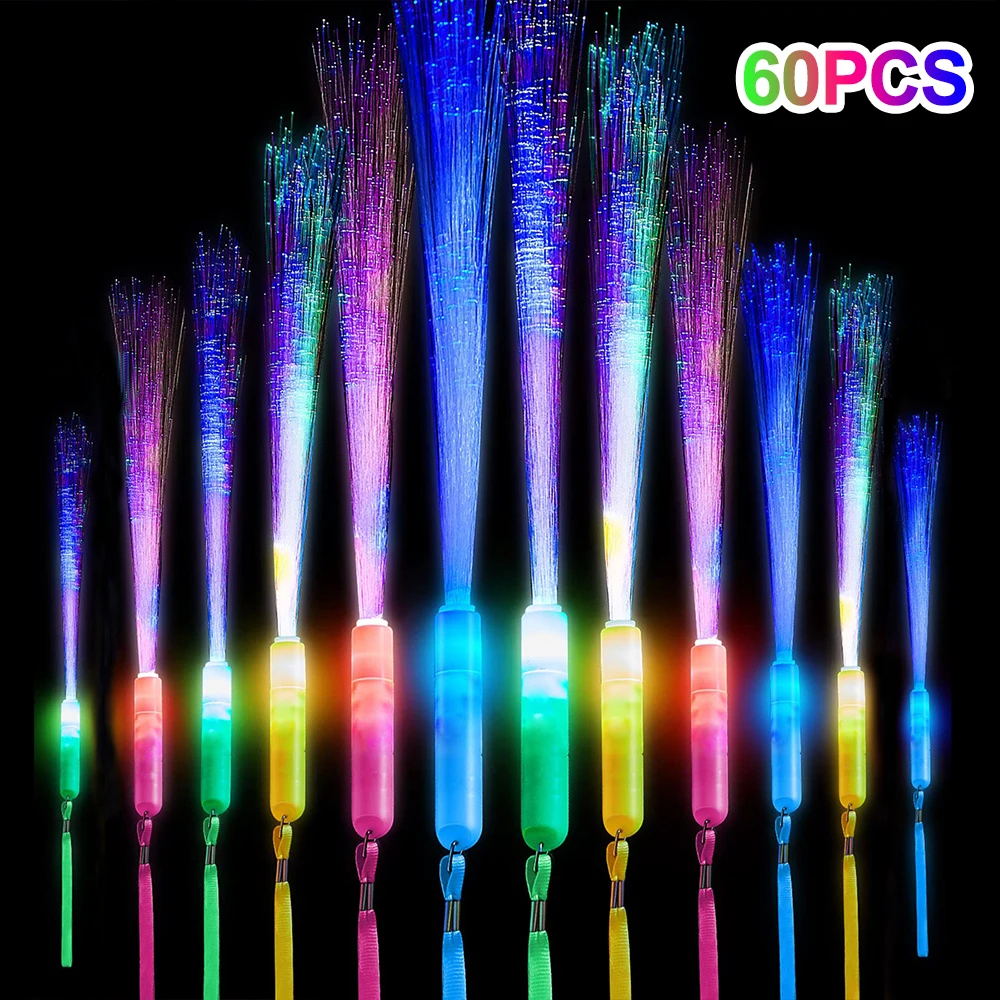 60 قطعة من أعواد الفلورسنت المصنوعة من الألياف الضوئية المتوهجة LED الملونة، عصي الحفلات، عصي توهج وامضة DJ، عصي توهج من الفوم السائبة، Col