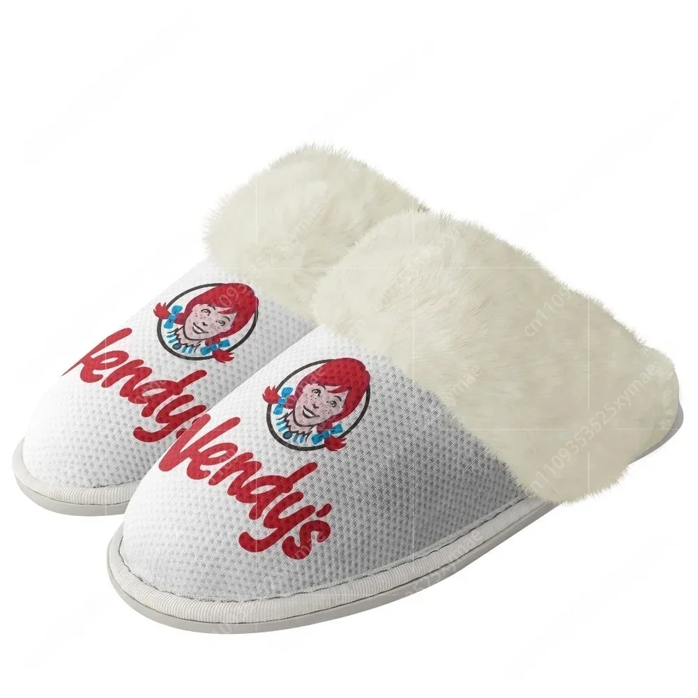 

New Wendys Fast Food Restaurant Logo Plush Slippers Keep Warm Shoes Mens Womens Home Cotton Bedroom Custom Thermal Light Slipper