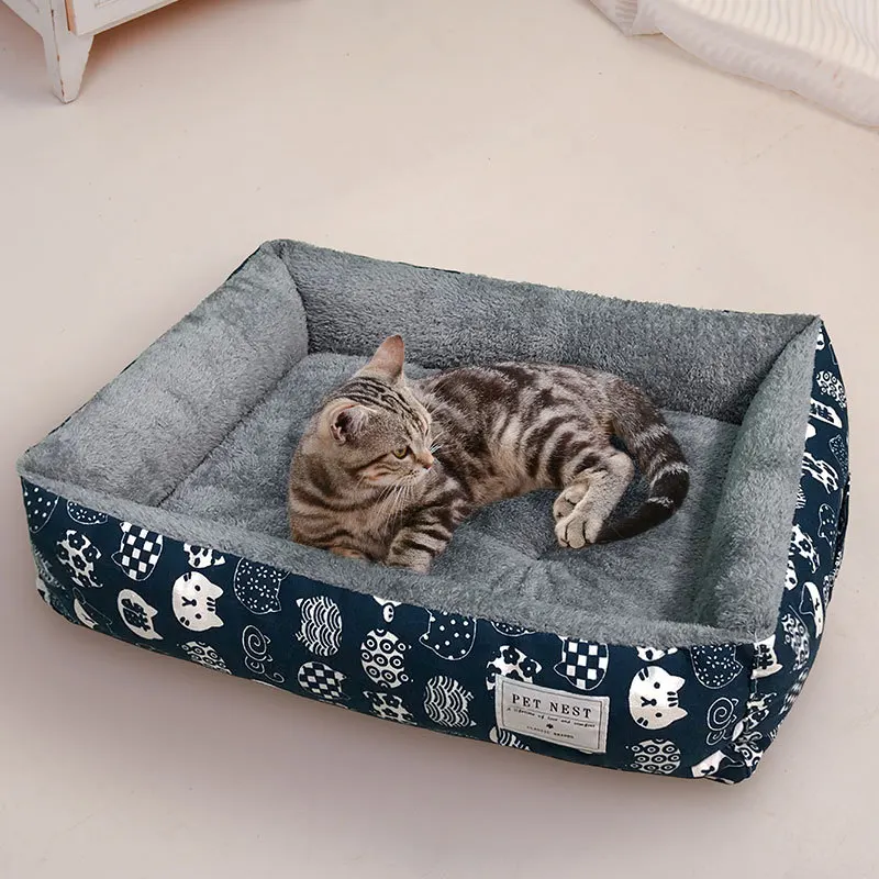 

Square Lattice Dog Bed Detachable Washable Pet Bed Cat Nest Double-sided Usable Cotton Pad Sleeping Bag for Big Small Cat