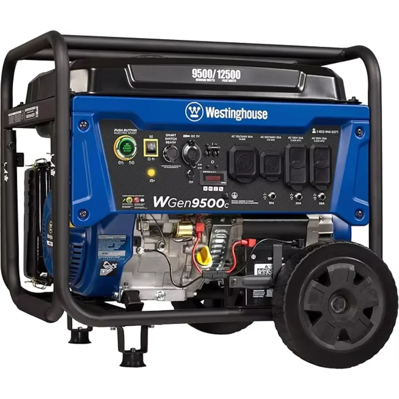 12500 Peak Watt Tri-Fuel Home Backup Portable Generator, Remote Electric Start, Auto Choke, Transfer Switch Ready