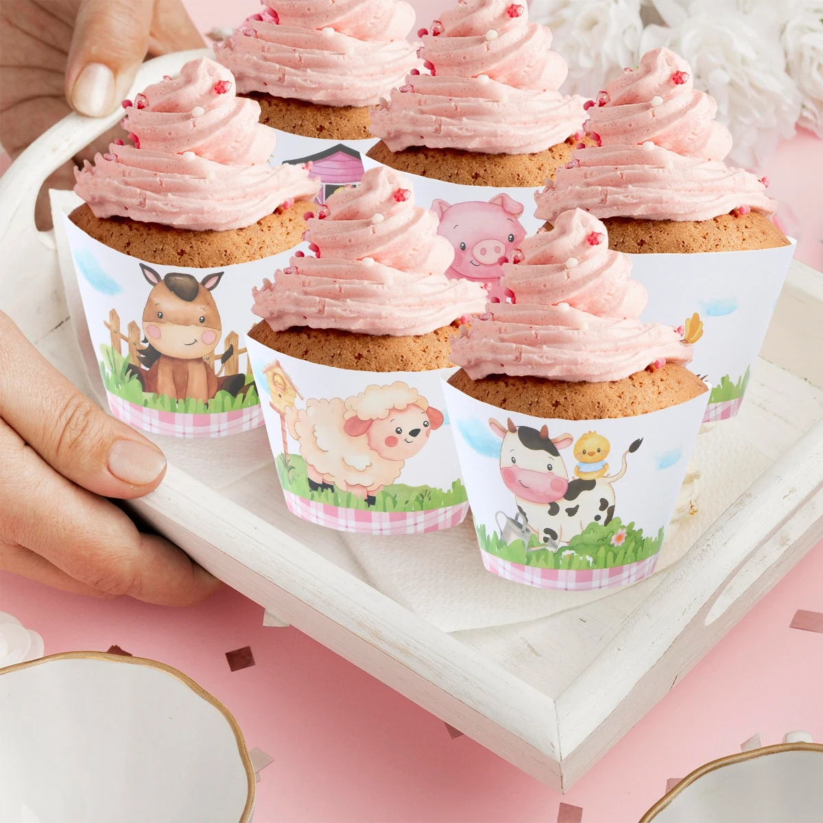 Boerderij Dieren Feest Cupcake Wikkel Toppers Houder Cupcake Stand Farm Thema Bruiloft Baby Shower Verjaardagsfeestartikelen