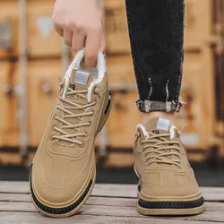 Winter Men's Boots with Plush Insulation Mid Top Fashion Leather Boots British Casual Outdoor Workwear Shoes Outdoor Work Shoes