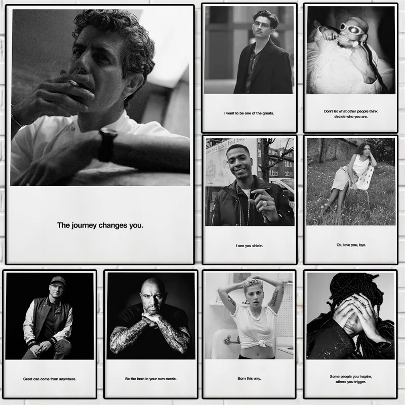 Affiche de portrait de célébrité, chanteur, acteur, noir et blanc, Anthony Bourdain, Lady Gaga, peinture sur toile, art mural pour la décoration de la maison