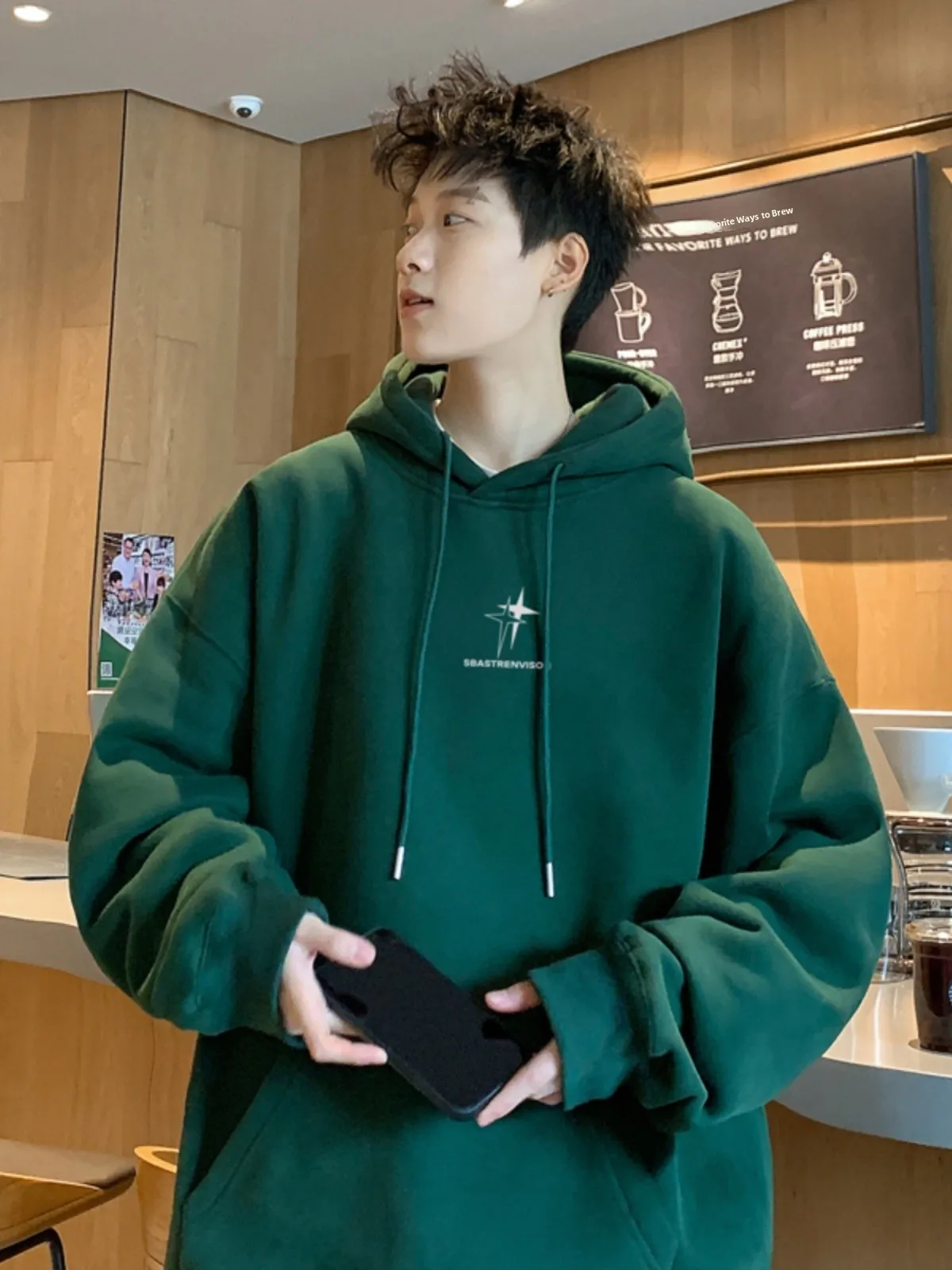 

Olive een Hoodie Men's Casual Sle American Retro Thiened Spring Autumn New Faion Sweatirt Comfortable Loose Fit