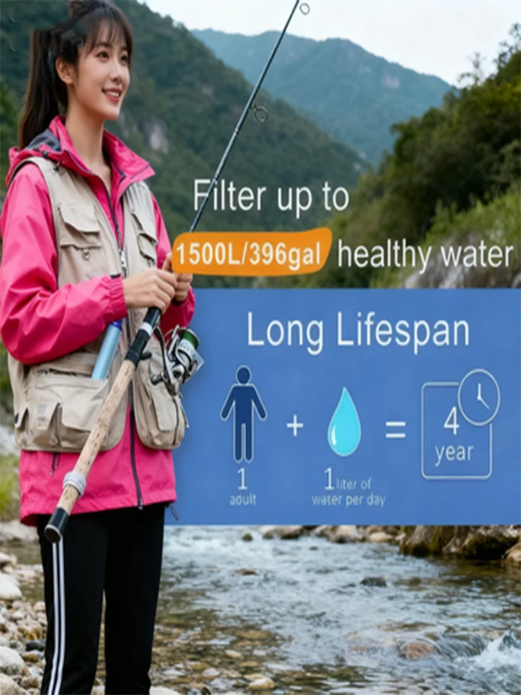 منقي مياه خارجي محمول لإزالة البكتيريا، فلتر مدمج للتخييم والمشي لمسافات طويلة والبقاء على قيد الحياة في حالات الطوارئ ومياه الشرب الآمنة