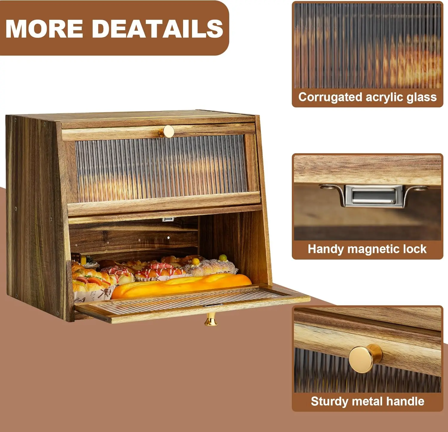 Extra Large 2-Layer Bread Storage Box with Acrylic Window, Farmhouse Style Kitchen Organizer for Fresh Food