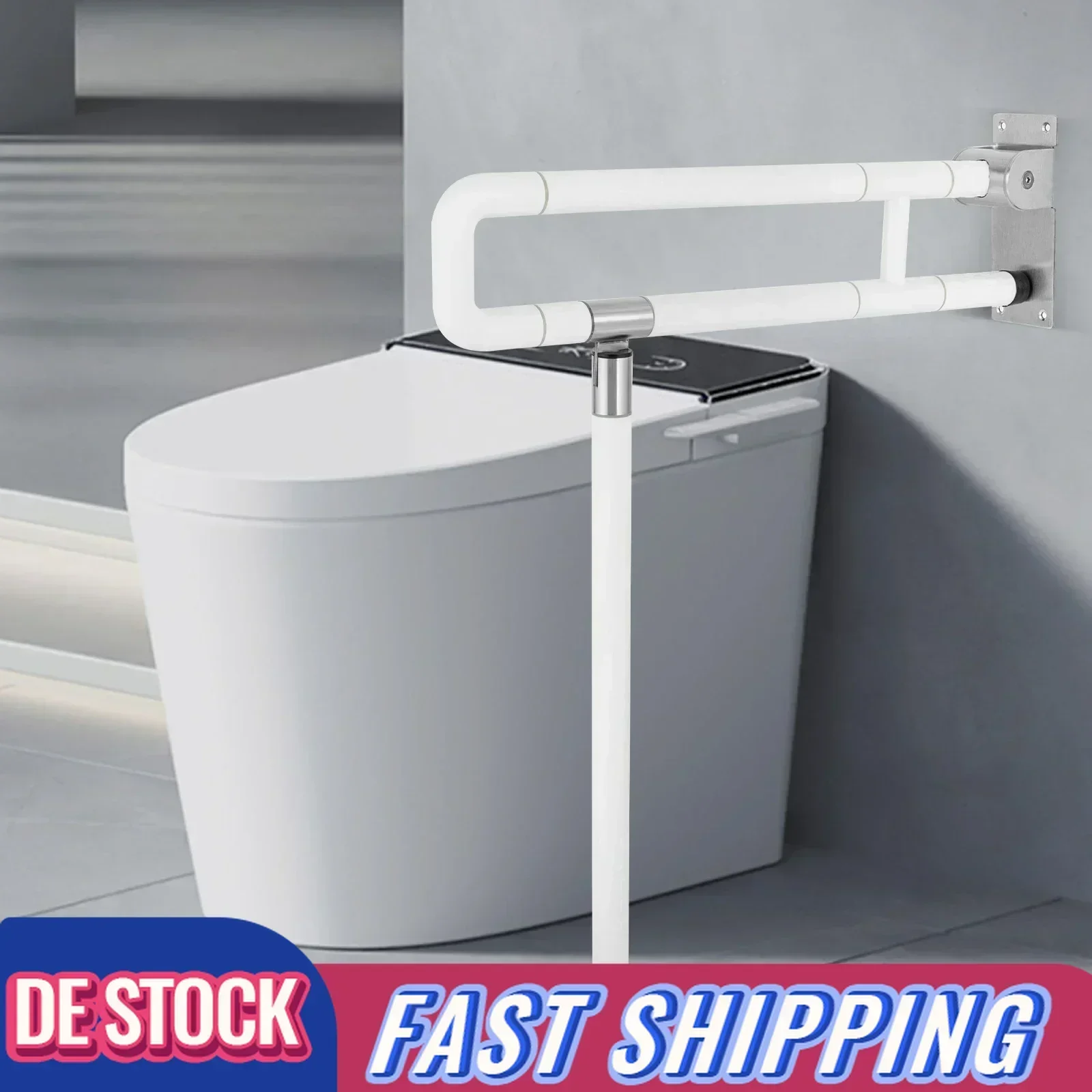Foldable L-Shaped Toilet Support Rail with ABS-Stainless Steel 100kg Load Capacity Elderly Safety Aid (White, 70cm Height)​
