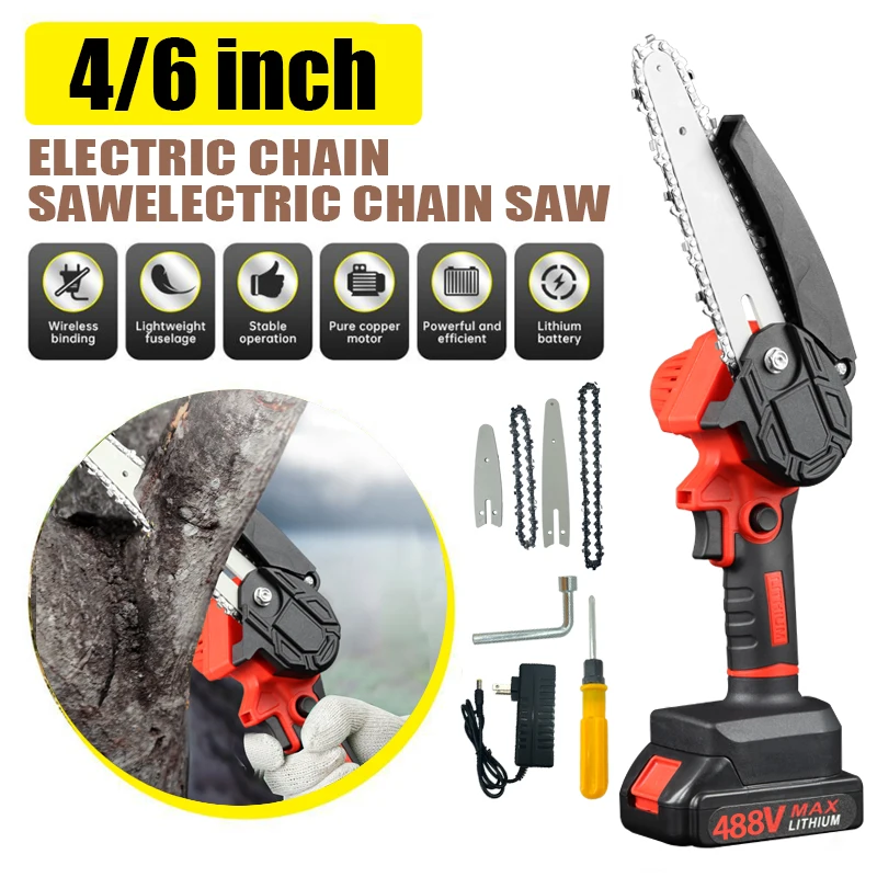 

Brushless Chain Saw 4/6 Inches Portable Electric Saw DIY Handheld Plant Pruning Chainsaw No Batttery Garden Beauty Tool