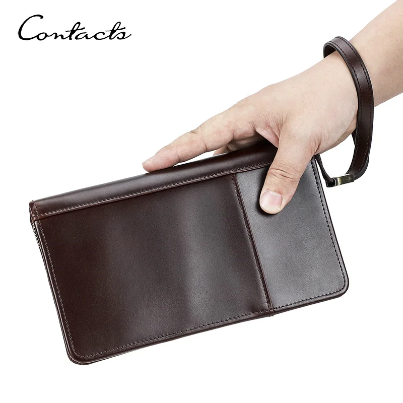 

CONTACT'S Genuine Leather Passport Wallets for Men Clutch Bags Passport Cover Coin Purse Card Holder Money Clip Men Handbags