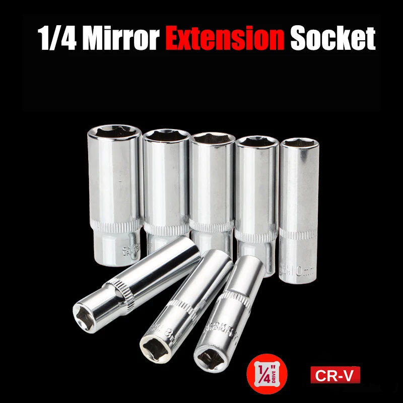 6.3MM Multi Specification 4 5 6 7 8 9 10 11 12 13 14mm Mirror Chrome Vanadium Steel Socket 1/4 Hexagon Extended Socket Head Tool