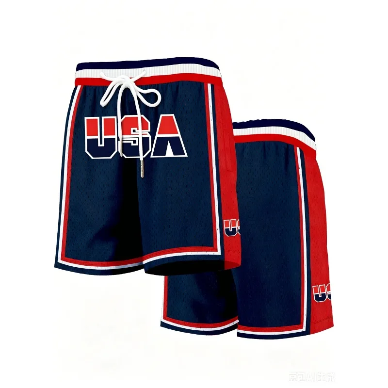 

American Retro Printed Basketball Shorts Men's Sports Pants, Loose and Breathable for Training, Quick Drying for Summer Fitness