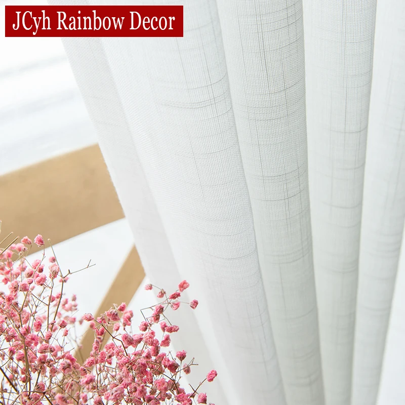 Linen Look White Tulle Window Curtains for Living room Sheer Voile Curtains for Bedrrom Japan Farmhouse Crushed Solid Drapes