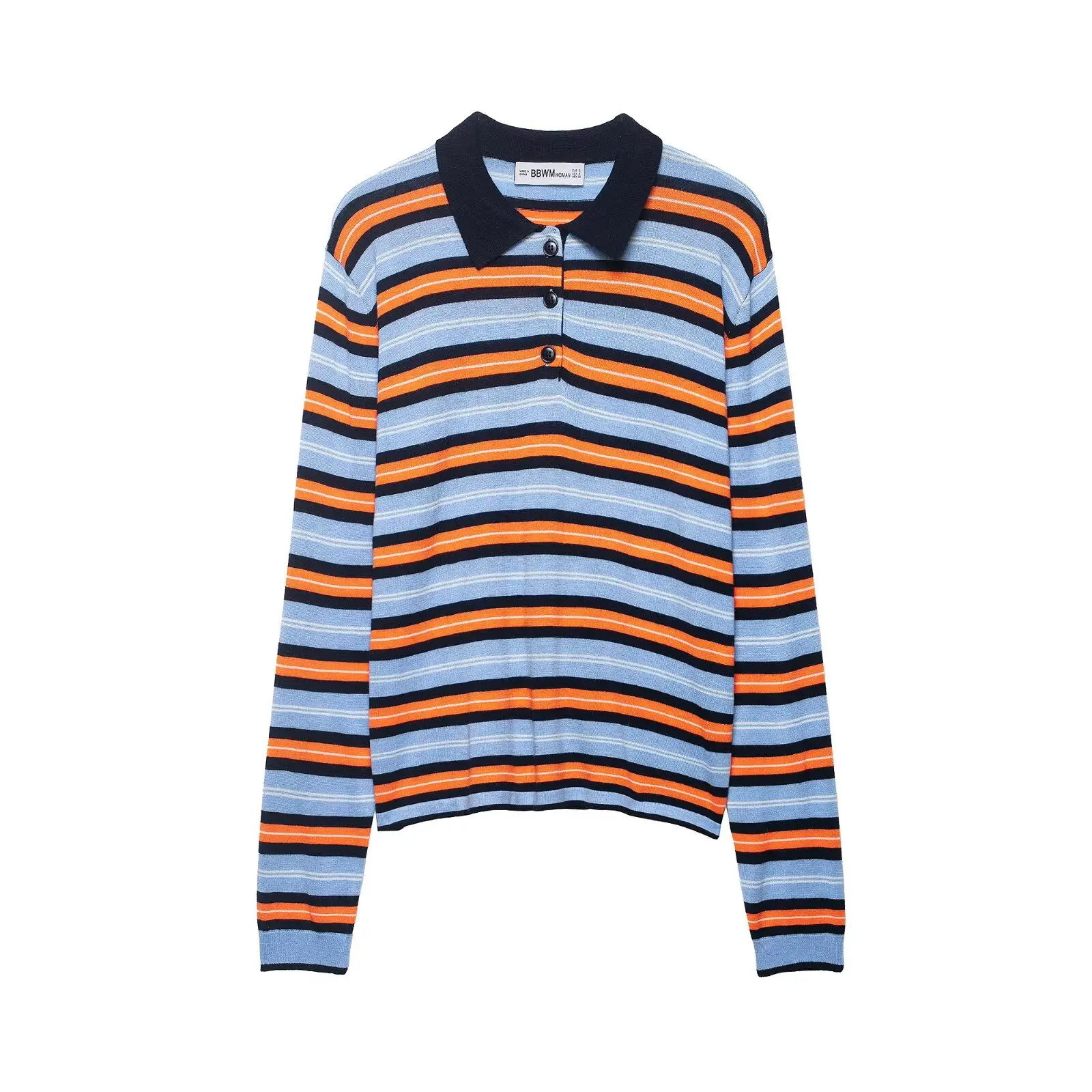 

Новая женская повседневная трикотажная рубашка-поло в европейском и американском стиле, весна 2026, с длинным рукавом, в полоску, простой крой, элегантный дизайн