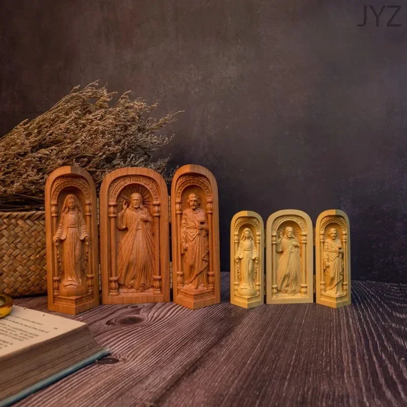 High Quality Church Altar Catholic Holy Objects Three Box Crafts Joseph Virgin Mary Statue