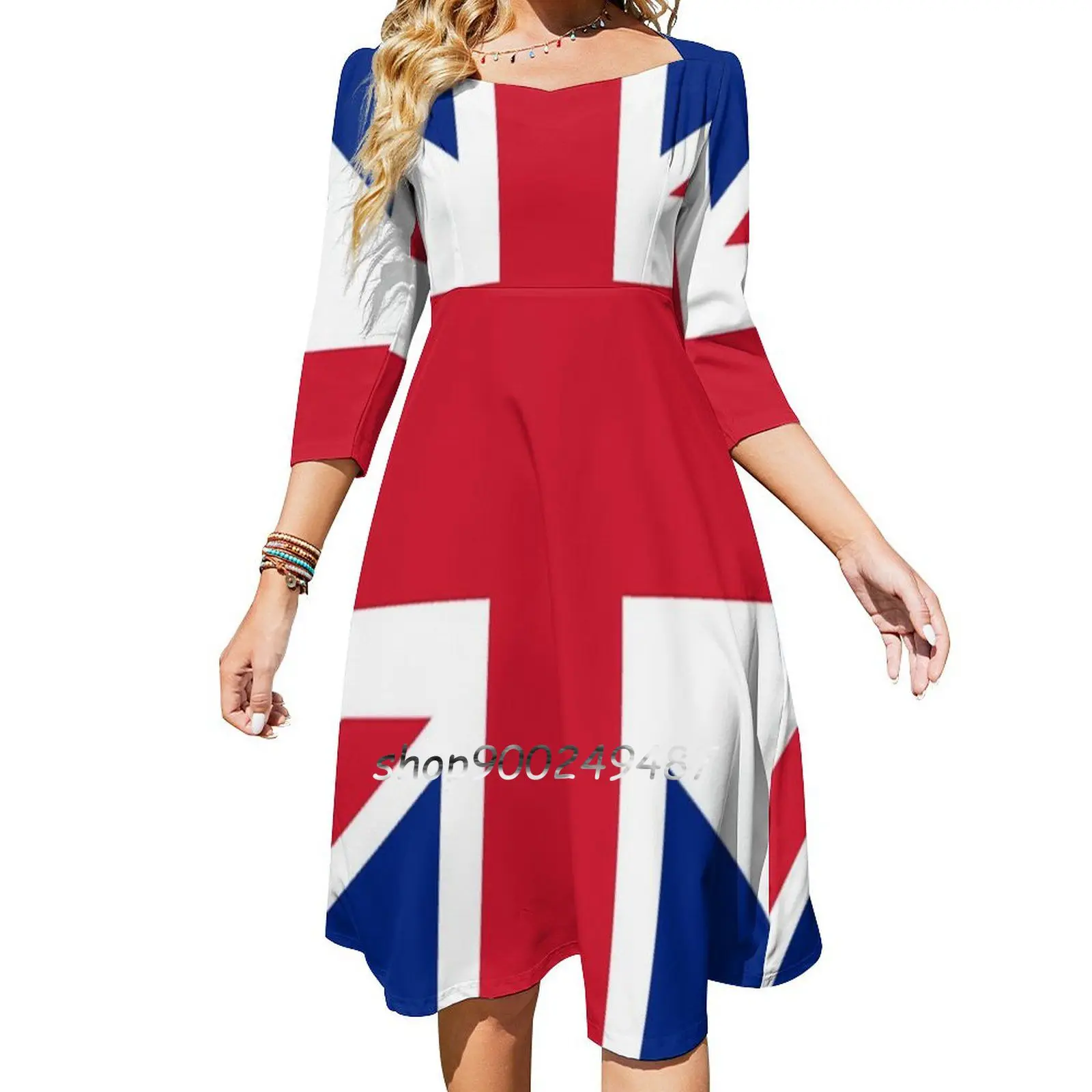 Union Jack Iphone Case Flare Dress Square Neck Dress Elegant Female Fashion Printed Dress Union Jack Flag British Great Britain