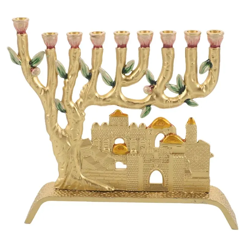 Happy New- Luxury 9-Branch Hanukkah Light Holder Religious Decor Candelabra For Jewish Holiday Table Home
