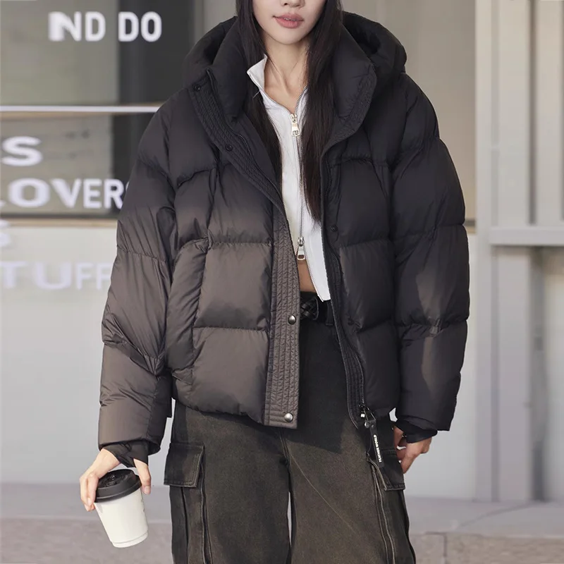 سترة بغطاء للرأس من White Duck Down للنساء، سميكة، فضفاضة، كاجوال، دافئة، سترة منتفخة للزوجين، شتاء، موضة جديدة، 2025