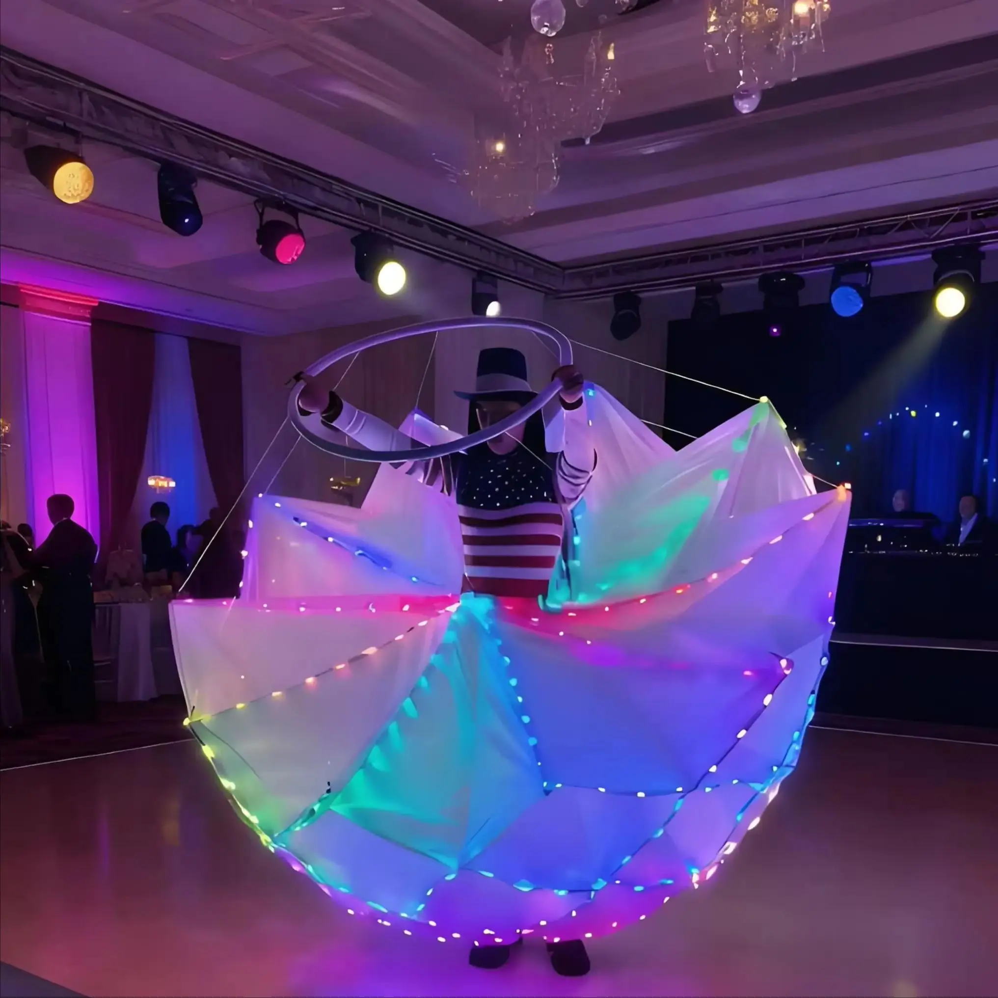 

2026 Giant 3D White LED Costume Prop Inflatable Foldable Jumpsuit for Stage Performance Commercial Event Eye-Catching Visual