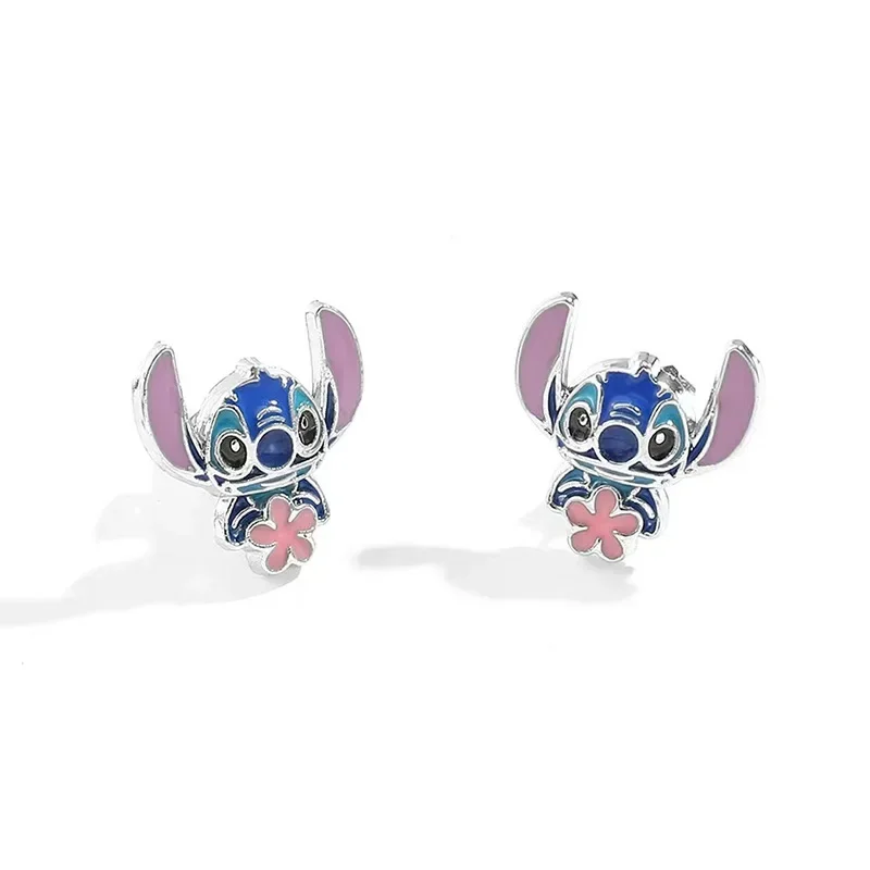 

Disney Cute Cartoon Stitch Flower Stud Earrings for Teen Girls Kawaii Anime Character Ear Accessories Jewelry Fans Friends Gifts