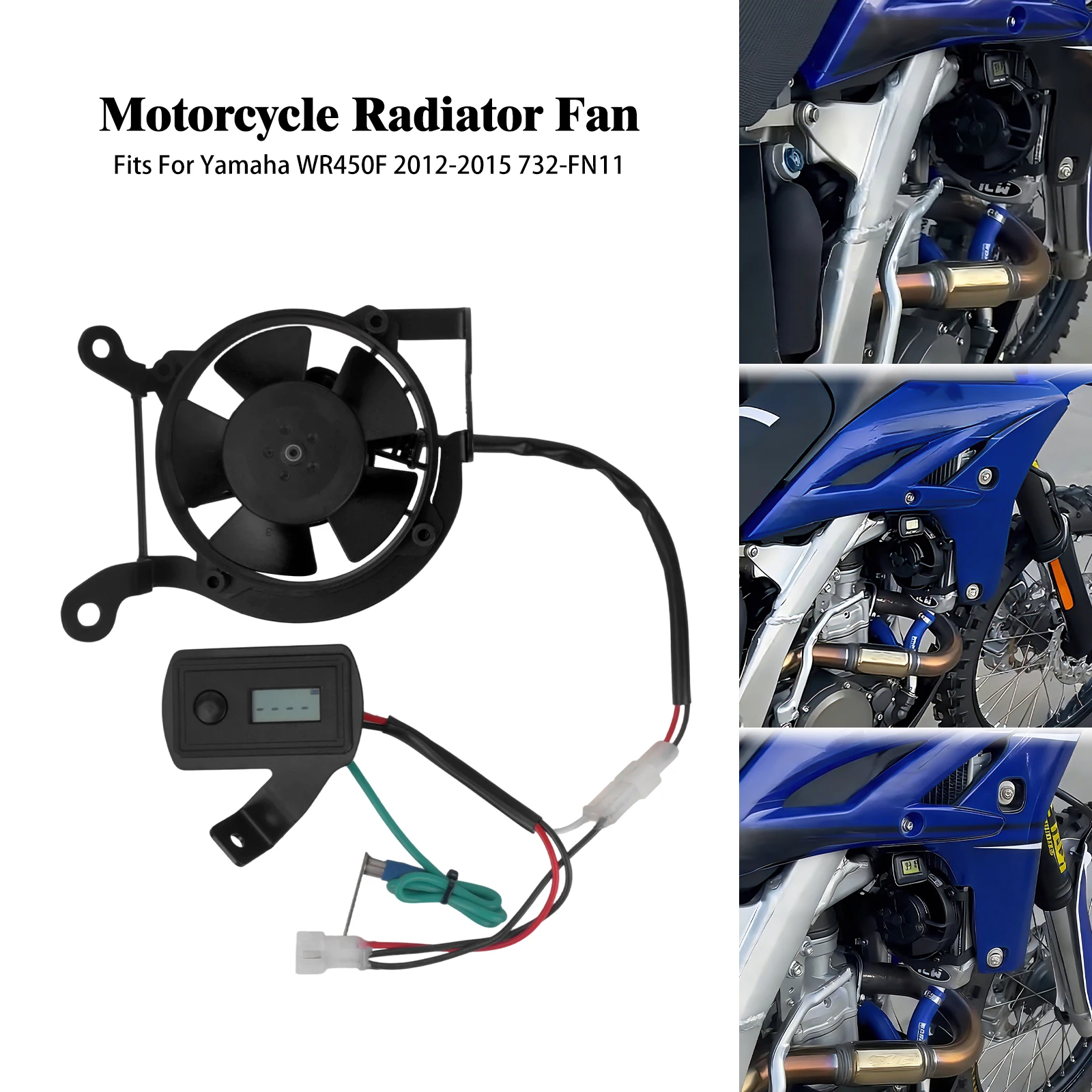 Motorcycle Radiator Cooling Fan CoolFlow Plastic Black Assembly For Yamaha WR450F 2012-2014 2015 732-FN11 Engine Cooler Fan Set