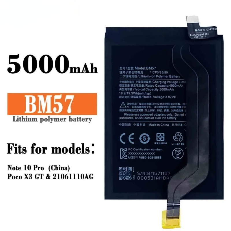 2025 Year High Quality Mobile Phone Battery BM57 5000mAh for Xiaomi Poco X3 GT Note 10Pro Replacement Phone Batteries  Bateria