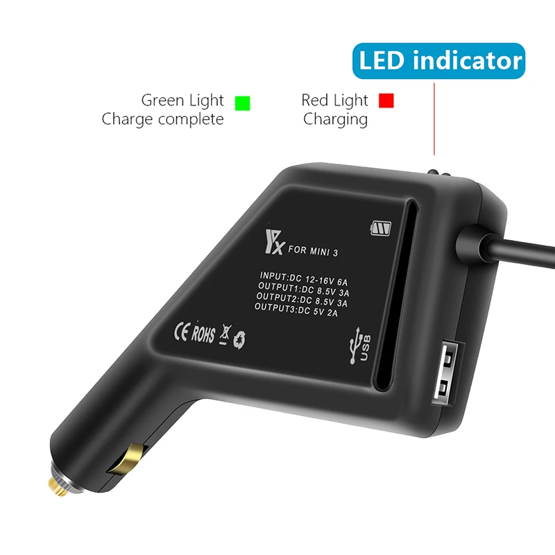 Para dji mini 3 pro carregador de carro 2 baterias hub carregamento rápido adaptador conector carro carga rápida simultaneamente acessórios drone