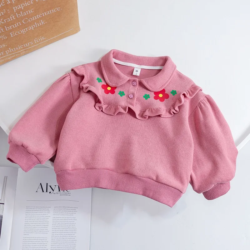 

LYY-Children's Clothing New Girls Fall Fashionable Long Sleeve Lapel Sweater Children Loose Solid Color Embroider Jacket