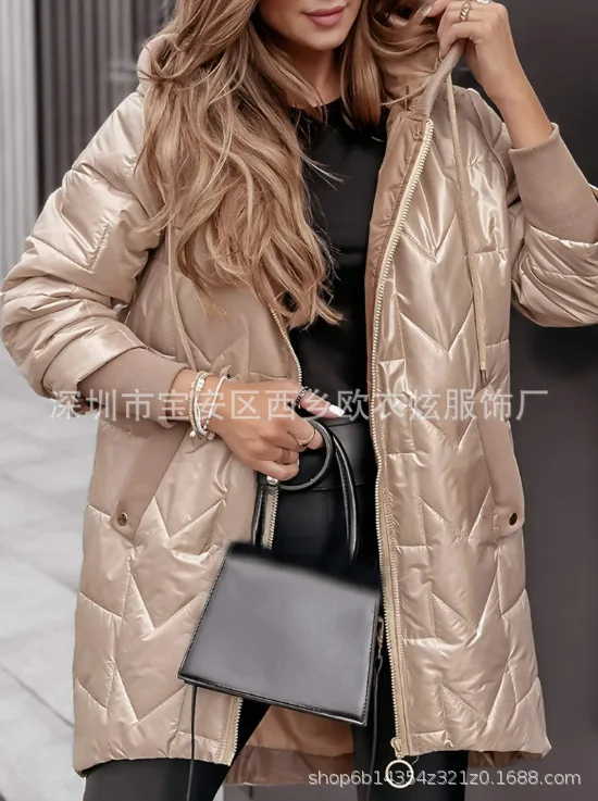 

Повседневная модная хлопковая куртка с капюшоном, женская куртка с воротником-стойкой, длинным рукавом, карманом на молнии, тонкая верхняя одежда, женское зимнее пальто для повседневного использования