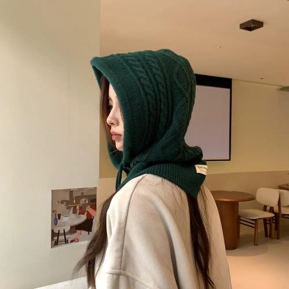 Ladies Scarf Hat Cozy Thicken Imitation Cashmere Scarf Hat Set for Women Winter Warm Wool Pullover Windproof Drawstring Scarf