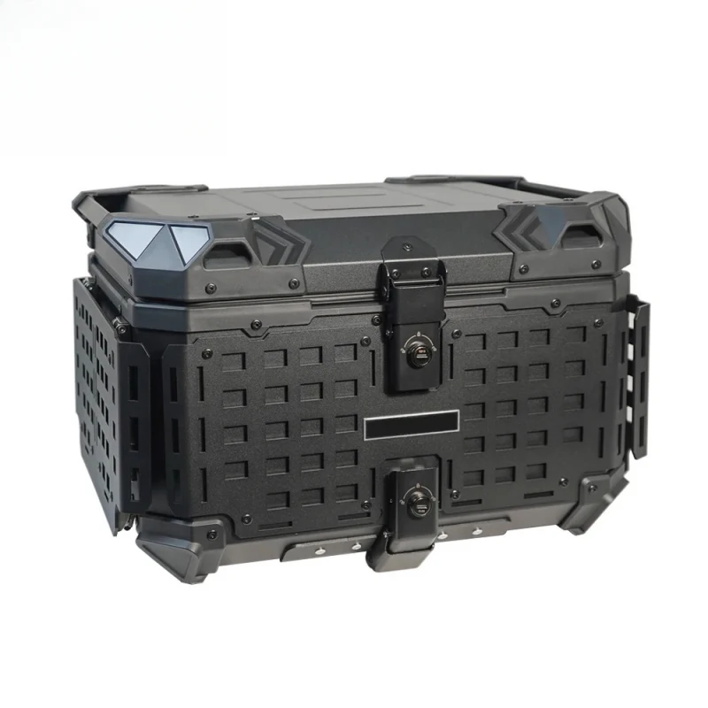 High Quality F2-Moto 55L Aluminum Motorcycle Tail Box With Folding Plate And H-Shaped Corner Protectors On Both Side Hot Selling