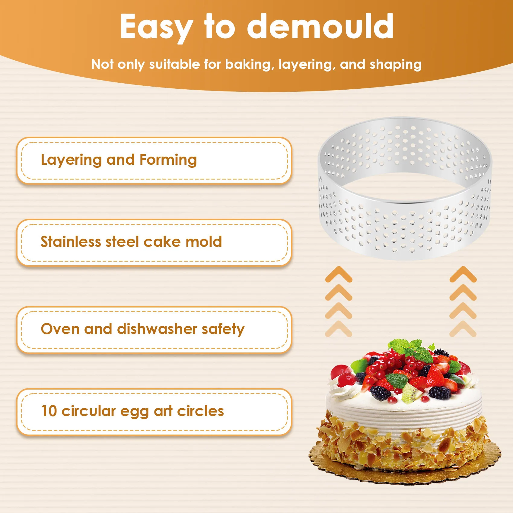 10 Pack 5Cm Stainless Steel Tart Ring, Heat- Perforated Cake Mousse Ring, Round Ring Baking Tools