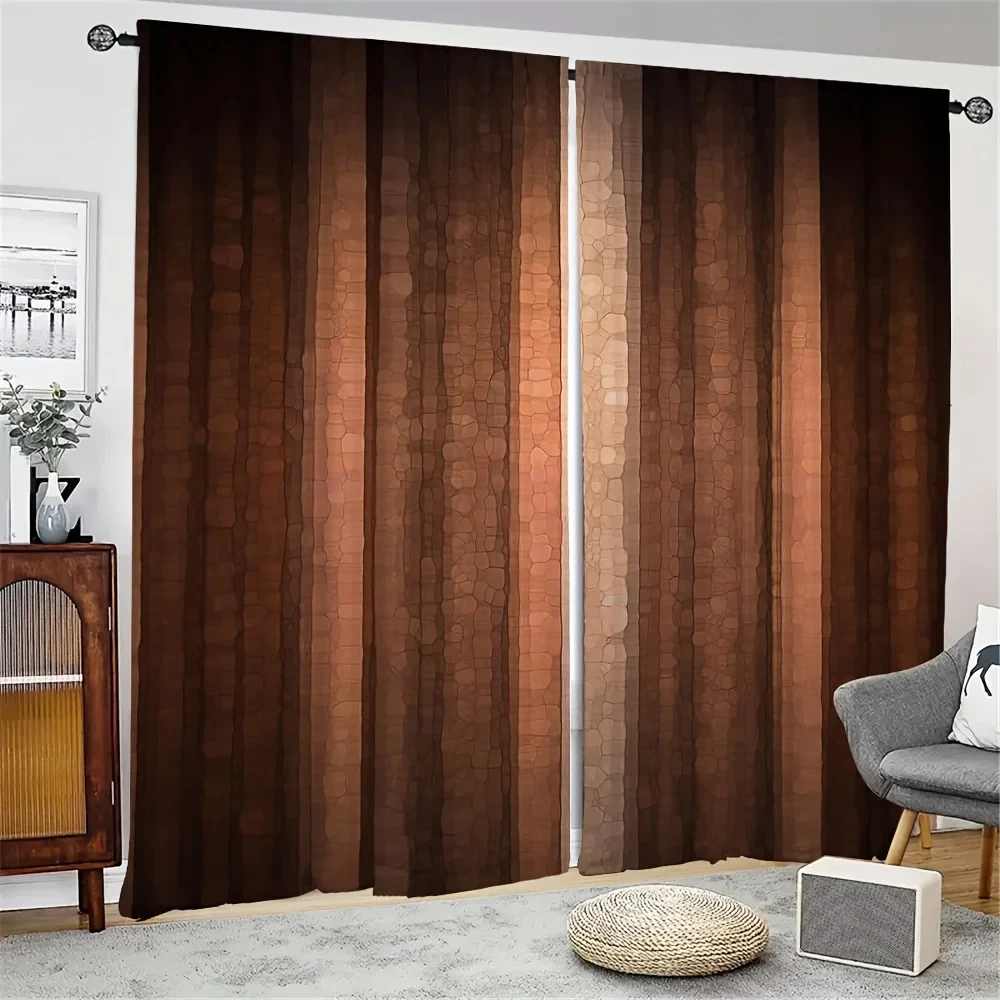 

2pcs Vintage Brown Stripes Printed Window Curtain For Bedroom,Office,Kitchen,Living Room,Study Rod Pocket Window Treatment