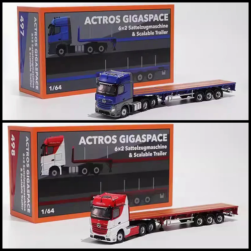 GCD 1:64 3-Axle Actros Gigaspace 6x2 Sattelzugmaschine و مقطورة قابلة للتطوير سبيكة نماذج من الشاحنات هدايا العيد اللعب