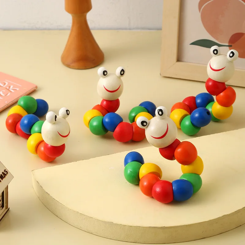 1pc Caterpillar in legno Burattino Bambini Montessori Giocattoli Adorabile Colore brillante Educazione precoce Giocattolo di apprendimento per la ragazza del ragazzo Regalo TMZ