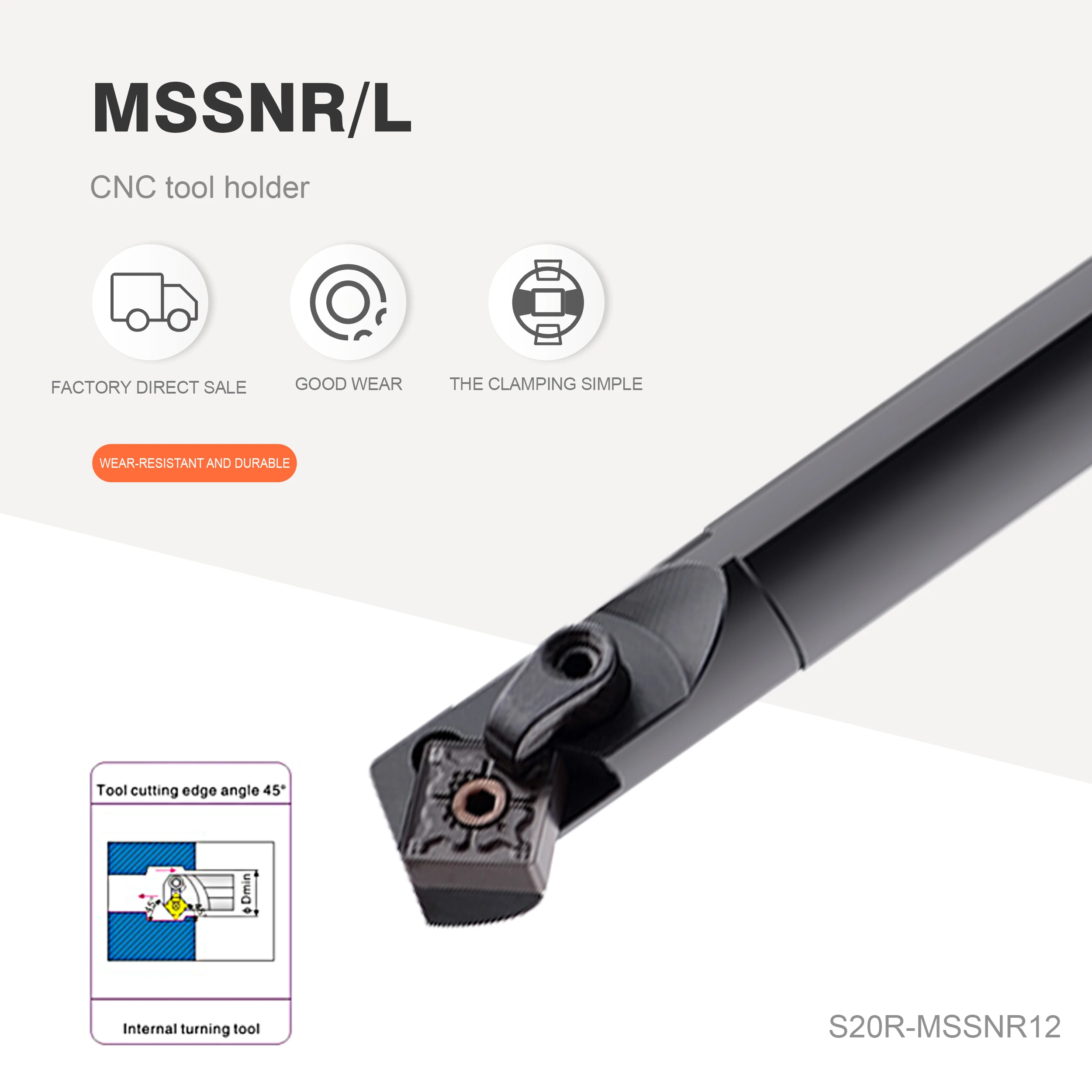 CNC TOOL BAR INNER HOLE 45 DEGREES S20R/S25S/S32T-MSSNR12 LATHE TOOL CHAMFERING BORING TURNING TOOL HOLDER