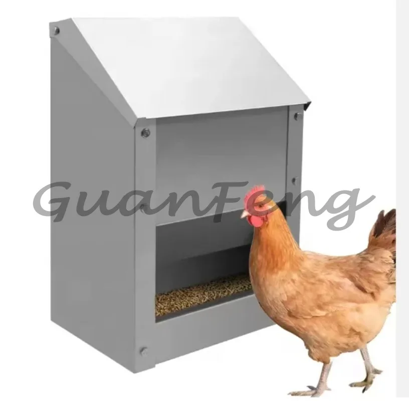 Waterproof Automatic Stainless Steel Chicken Feeder, Poultry Food Dispenser Feeding Trough for Chicken Breeding