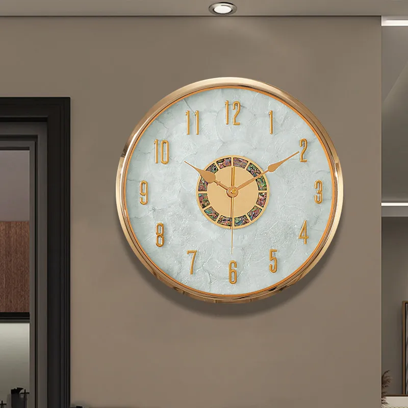 Light luxury shell wall clock Modern high-end silent Living room decorative Quartz Atmospheric wall watch