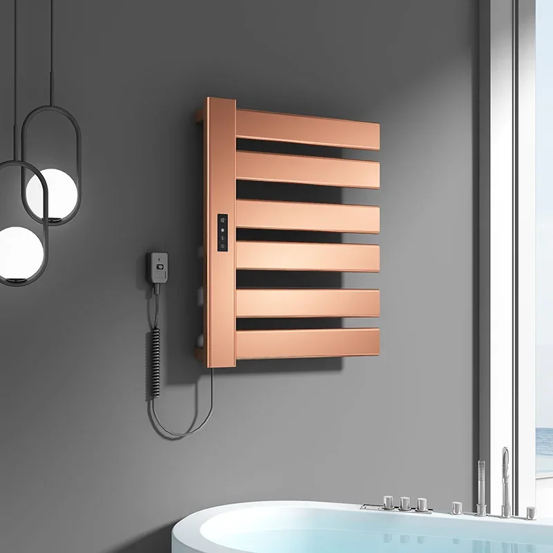 Rose Gold Heated Towel Rack Wall Mounted Bathroom Drying Rack Warm Towel Rack with Timer