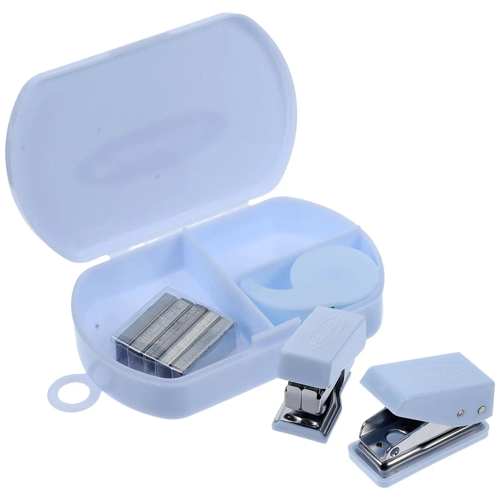 Multifunctional Hand Tool Box Mini Tape Dispenser Stapler Set Blue Metal Desk Supplies Portable Craft Tools Office Staples