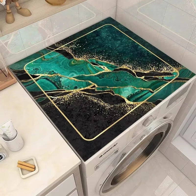 Marble Washing Machine Dust Cover Waterproof Oven Microwave Fridge Top Protector Mat Coffee Drain Pad Table Placemat