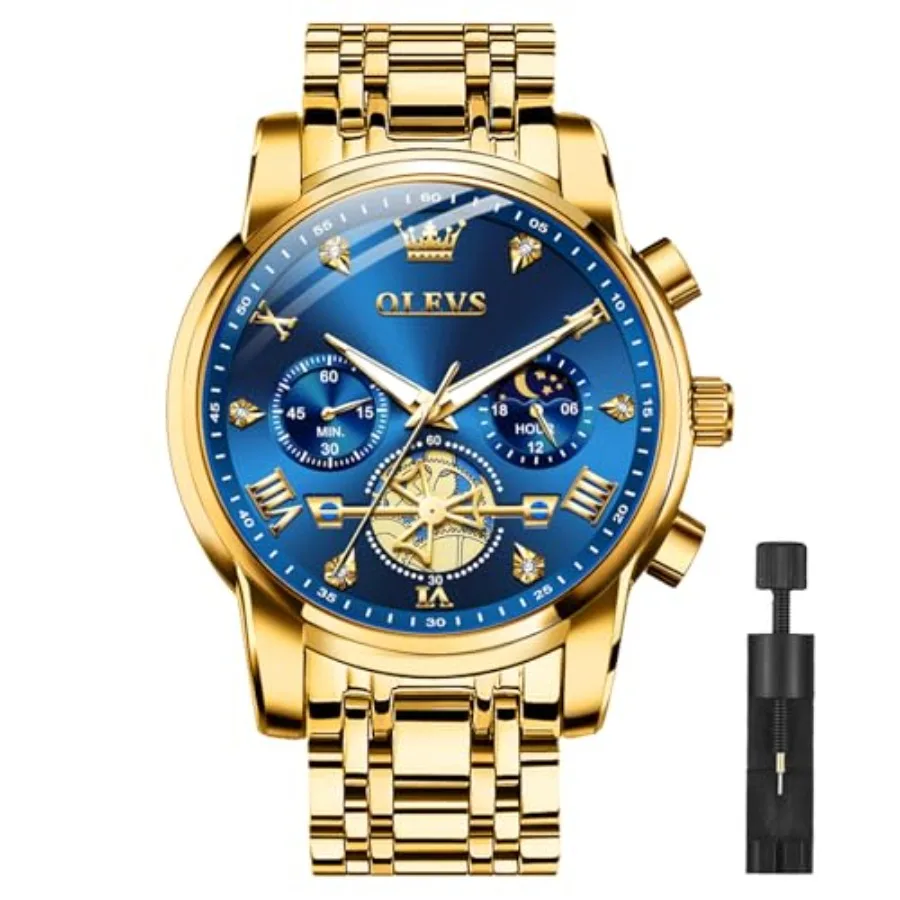 

OLEVS Watches Men Stainless Steel Chrograph Watch Luxury Big Face Man Dress Watches Waterproof Roman Numeral Analog Quartz Men