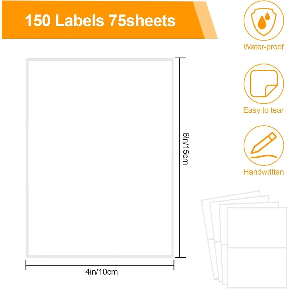 150 Pcs 6x4 Inch Removable Storage Bin Labels, Tear Resistant No Residue, Matte White Blank Labels for Home, School, Business