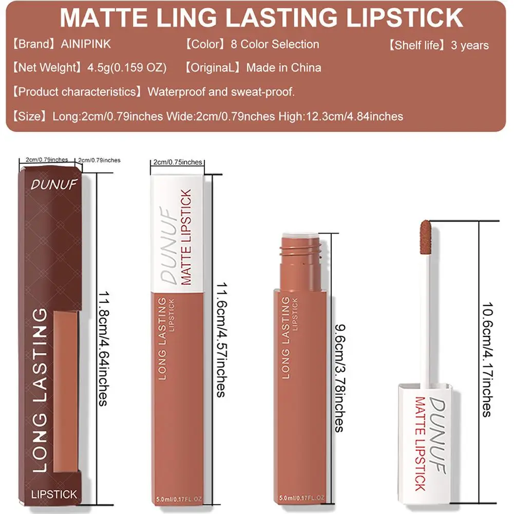 8 Colors Matt Velvet Lip Gloss Brown Red Nude Liquid Lipstick Long Lasting Waterproof Non-stick Cup Lip Glaze Lips Tint Makeup