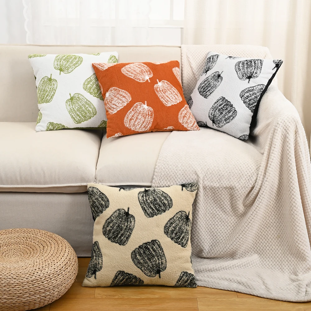 BUYNOW 1PC Halloween pumpkin jacquard plush Cushion Cover Without Filler Country Cottage Pillowcase Sofa Bedroom Home Decor