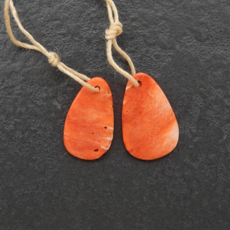 Orange Shell Teardrop Drop Earrings Set - Vibrant Coastal Jewelry Matching Accessories for Women 18x12x2mm-1g