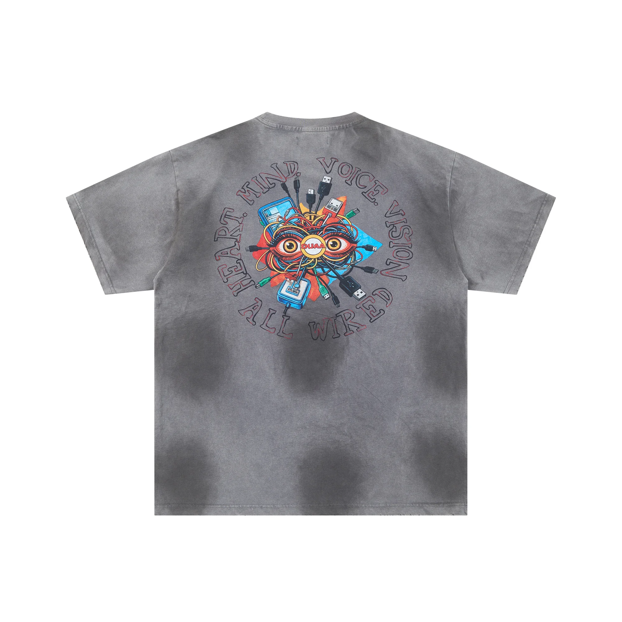 2025 New American men's and  women's Washing process graffiti sticker print casual short T-shirt loose short sleeve T-shirt