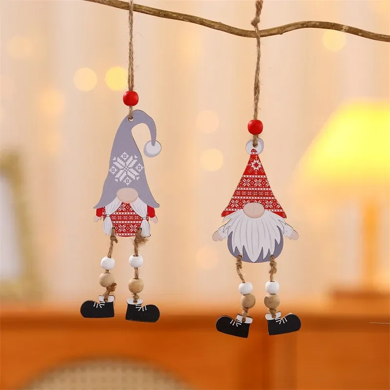 New Creative Christmas Decorations Wooden Pendant Christmas Tree Faceless Elderly Men and Women with Feet Pendant