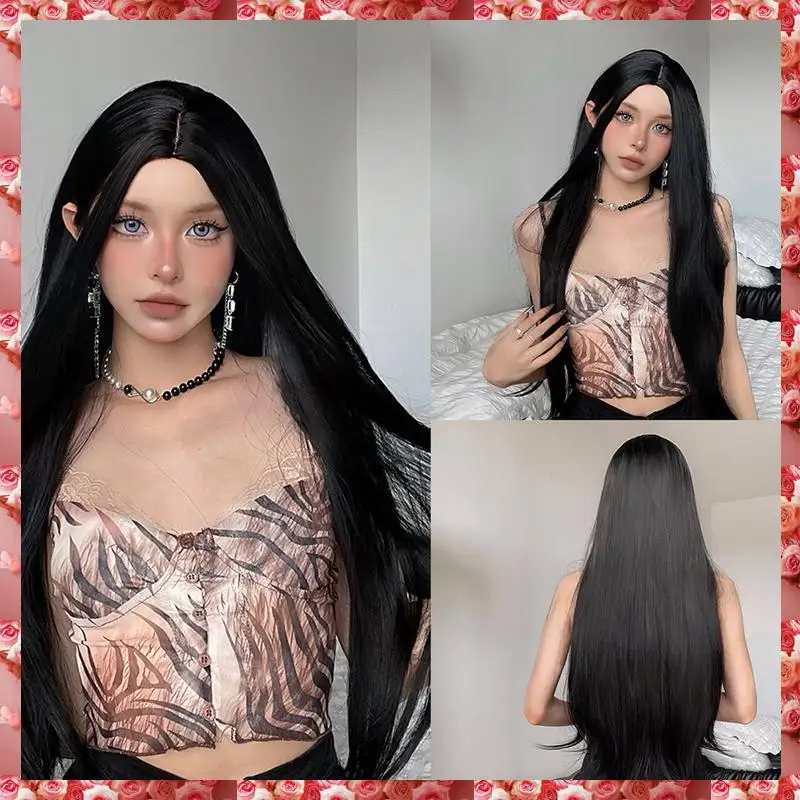 Parrucca lunga da donna con onda d'acqua Parrucca con frangia Parrucca setosa cosplay colorata bianca per le donne Festa quotidiana Capelli sintetici resistenti al calore -C